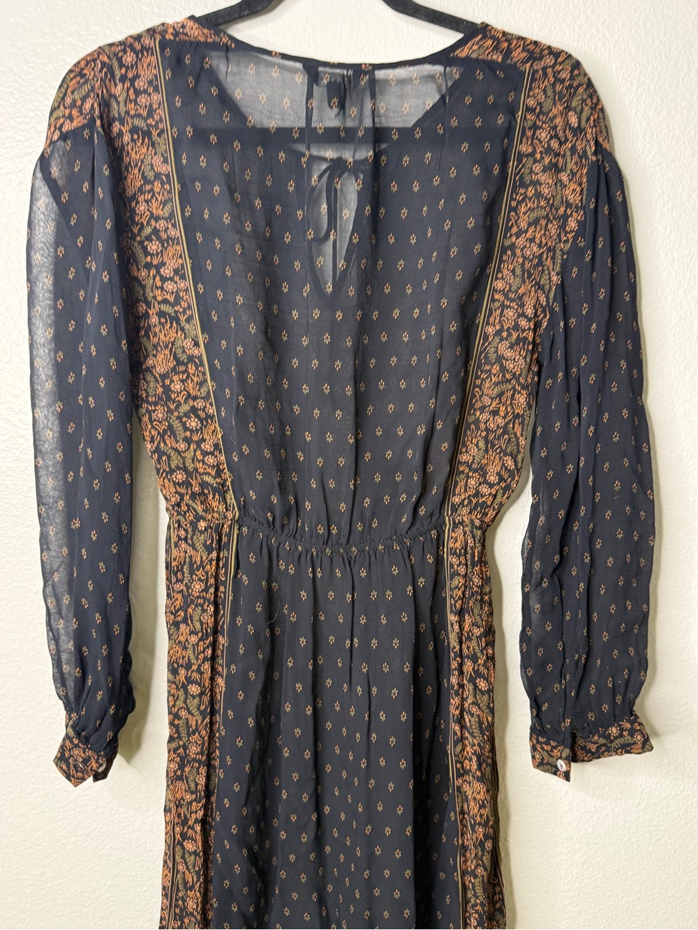 Lucky Brand Sheer Boho Midi Dress Black Brown Festival WhimsiGoth Romantic S - Picture 5 of 10